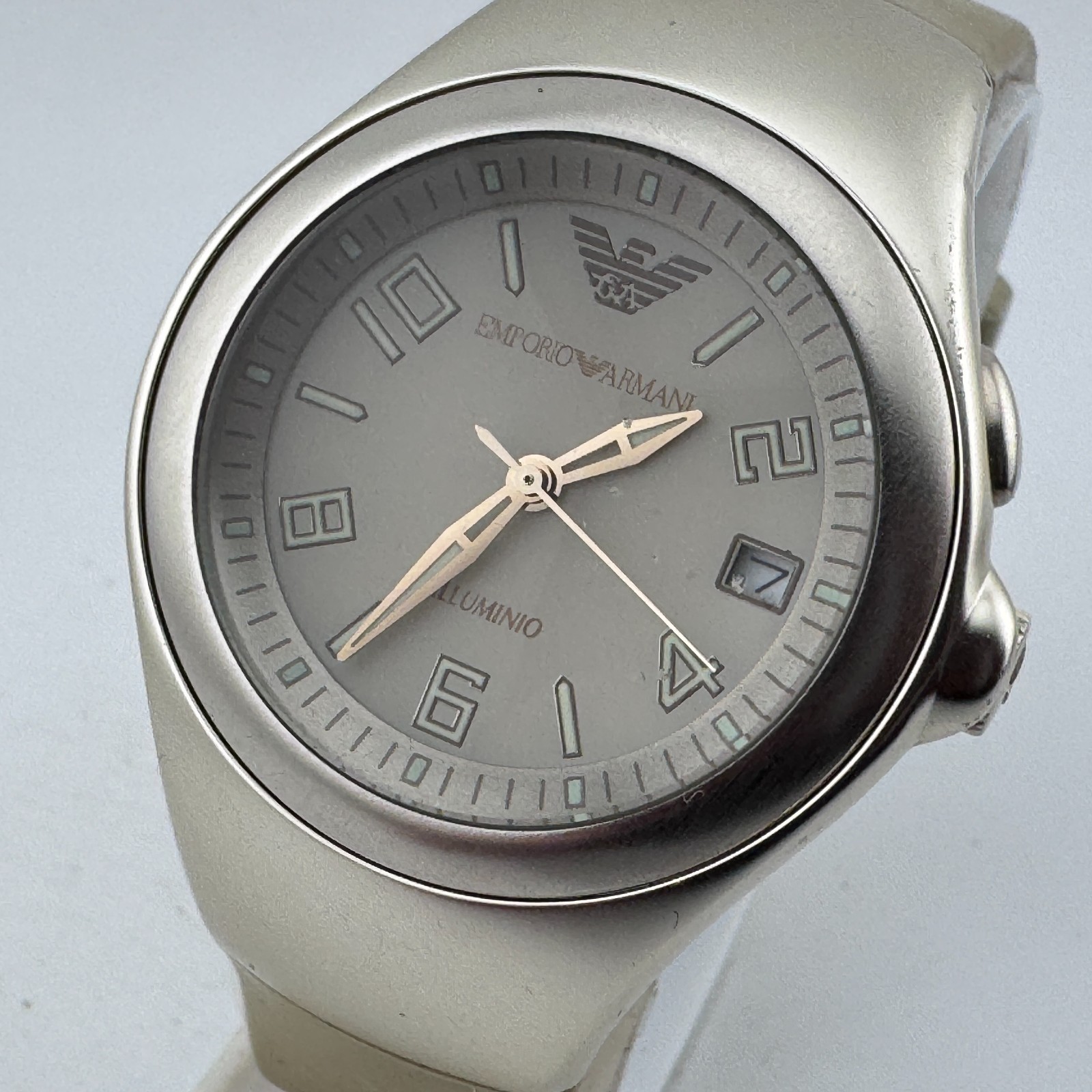 Emporio Armani Quartz Watch AR-1207 Unisex 100m Aluminum Date Analog New Battery