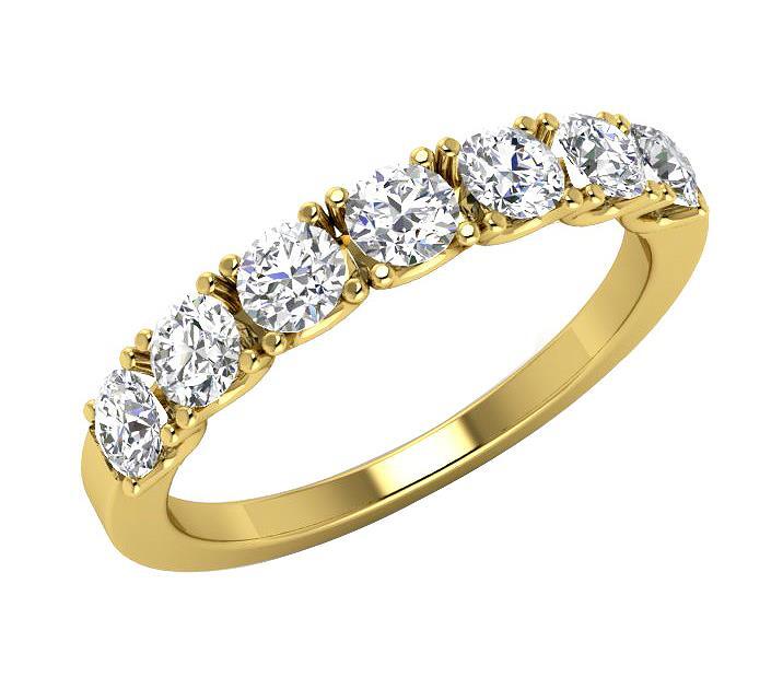 7 Stone Wedding Ring Band VS F 1.00 Ct Lab Grown Diamond 14K Yellow Gold 3.60MM
