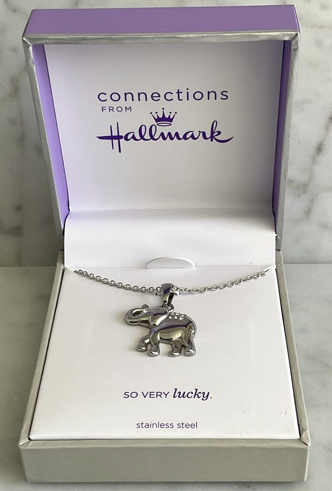 Connections from Hallmark “So Very Lucky” Elephant Stainless Steel Necklace 18″