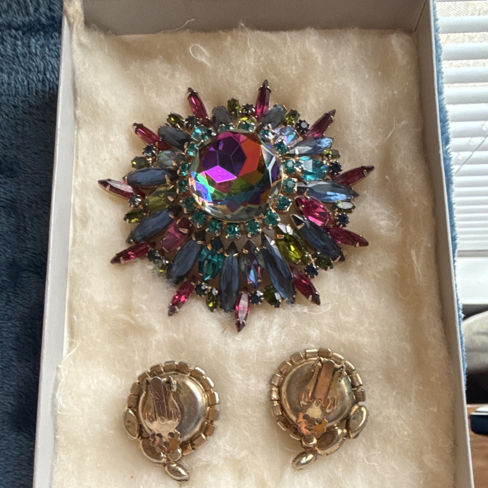 RARE JULIANA D & E, Heliotrope Watermelon Large Brooch, clip-on Earrings, 1964