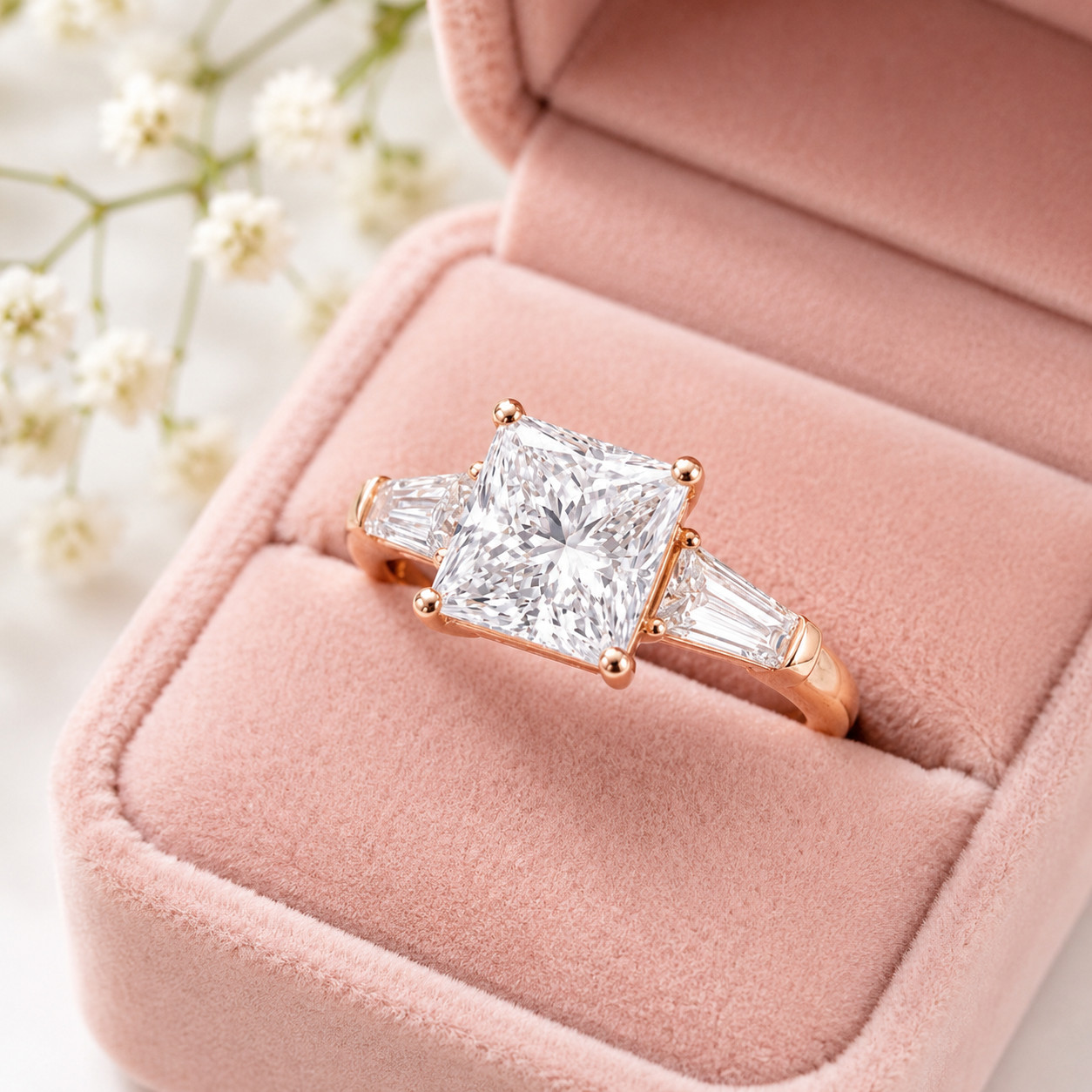IGI Certified Lab Grown Diamond Wedding Ring 4.80 CT Princess Cut 18K Rose Gold