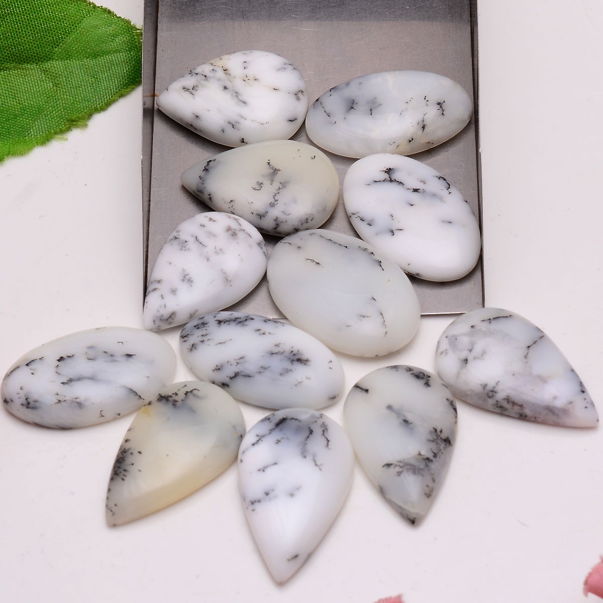 12 Pcs Natural Dendrite Agate Opal 26mm-30mm Cabochon Untreated Loose Gemstones