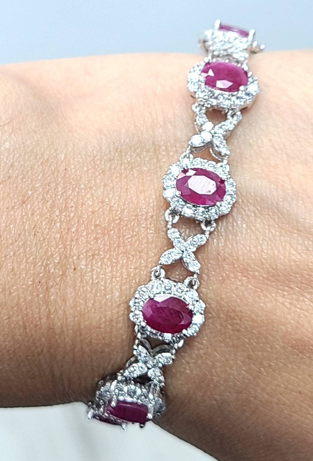 Deal! 14.60CTW Natural Genuine Red Ruby Diamonds Tennis Bracelet 14K White Gold
