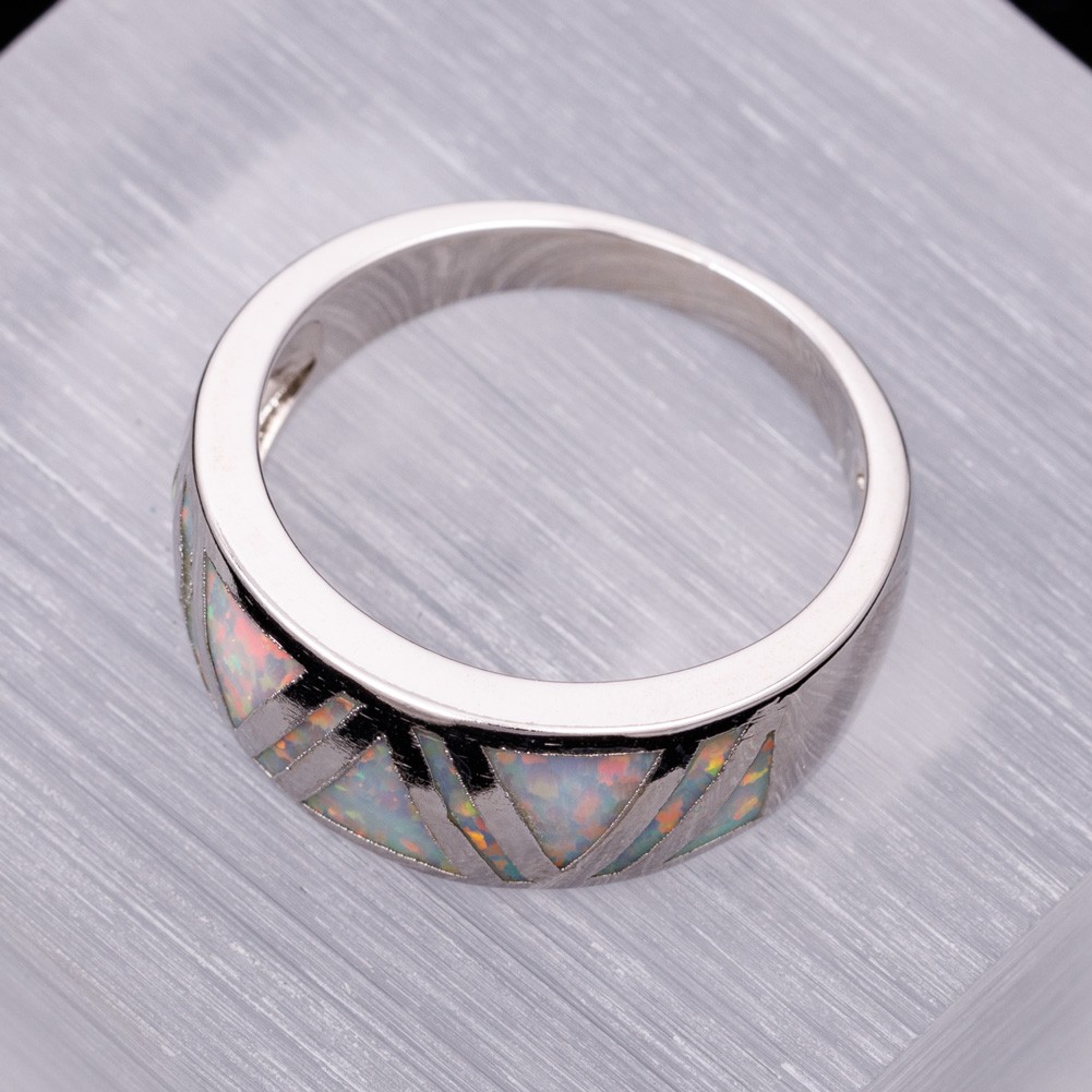 Triangle White Fire Opal Silver Jewelry Women Band Ring Size 6 7 8 9 10
