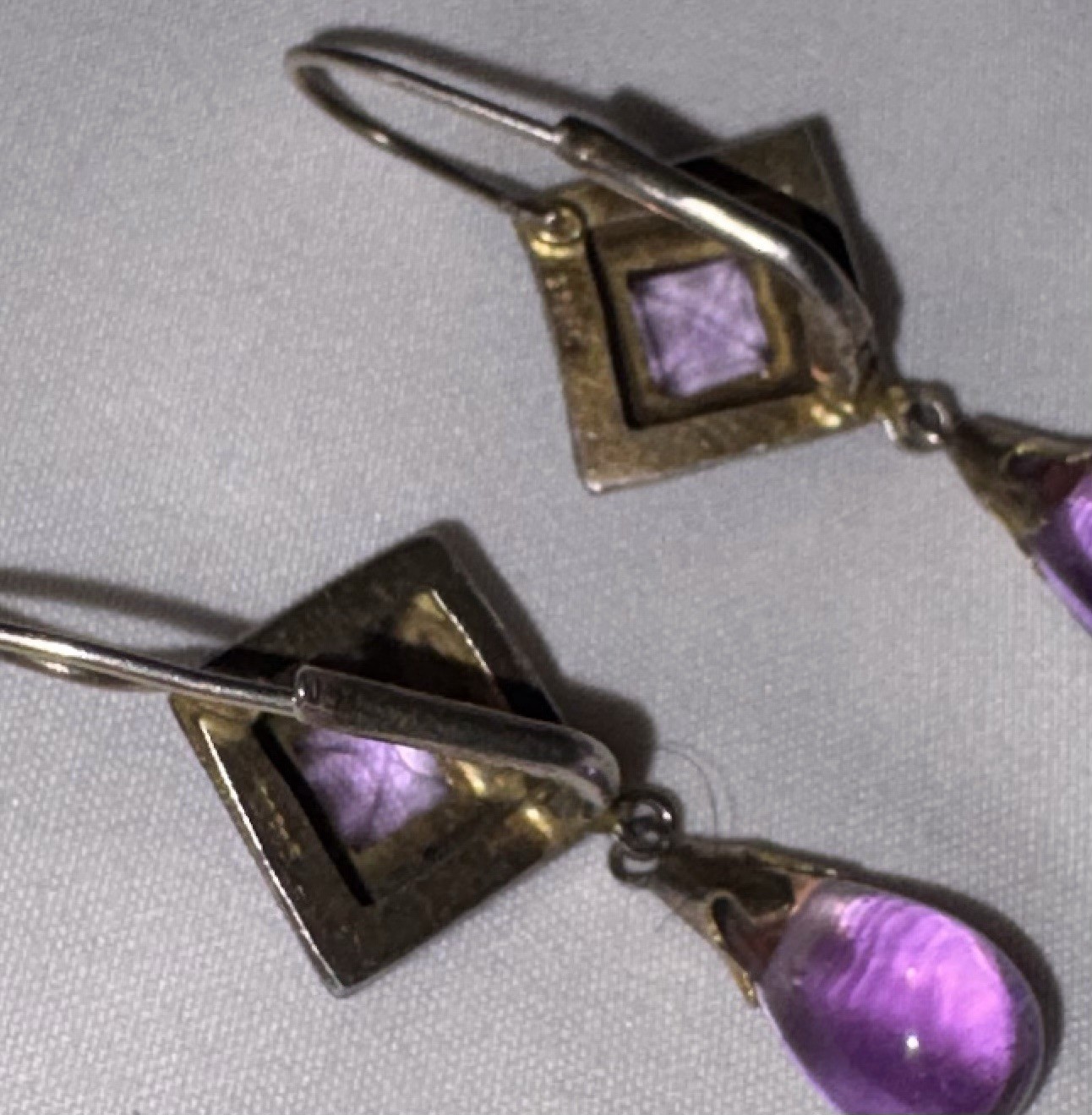 SS925 Amethyst Earrings With Blue Enamel & Gold Vermeil Decor Over SS