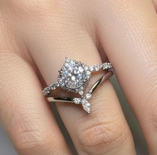 2.75 Ct Round Cut Created Diamond Women’s Bridal Set Ring 14K White Gold Finish
