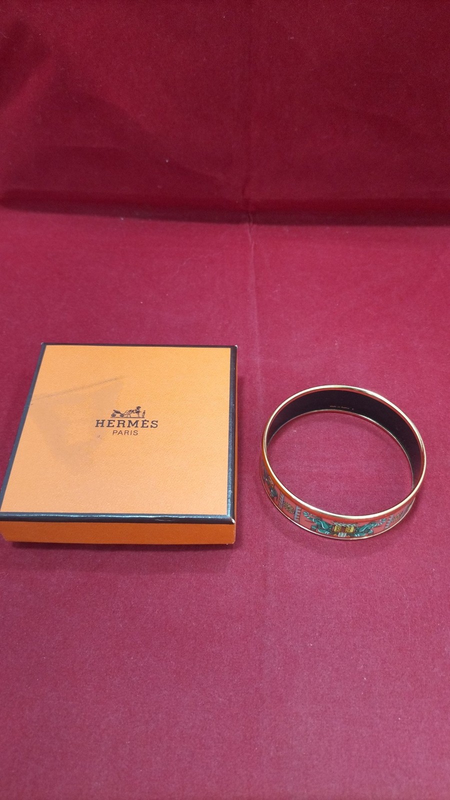 Hermes Enamel Bangle GM Elephant Design Bracelet 20cm #M-603