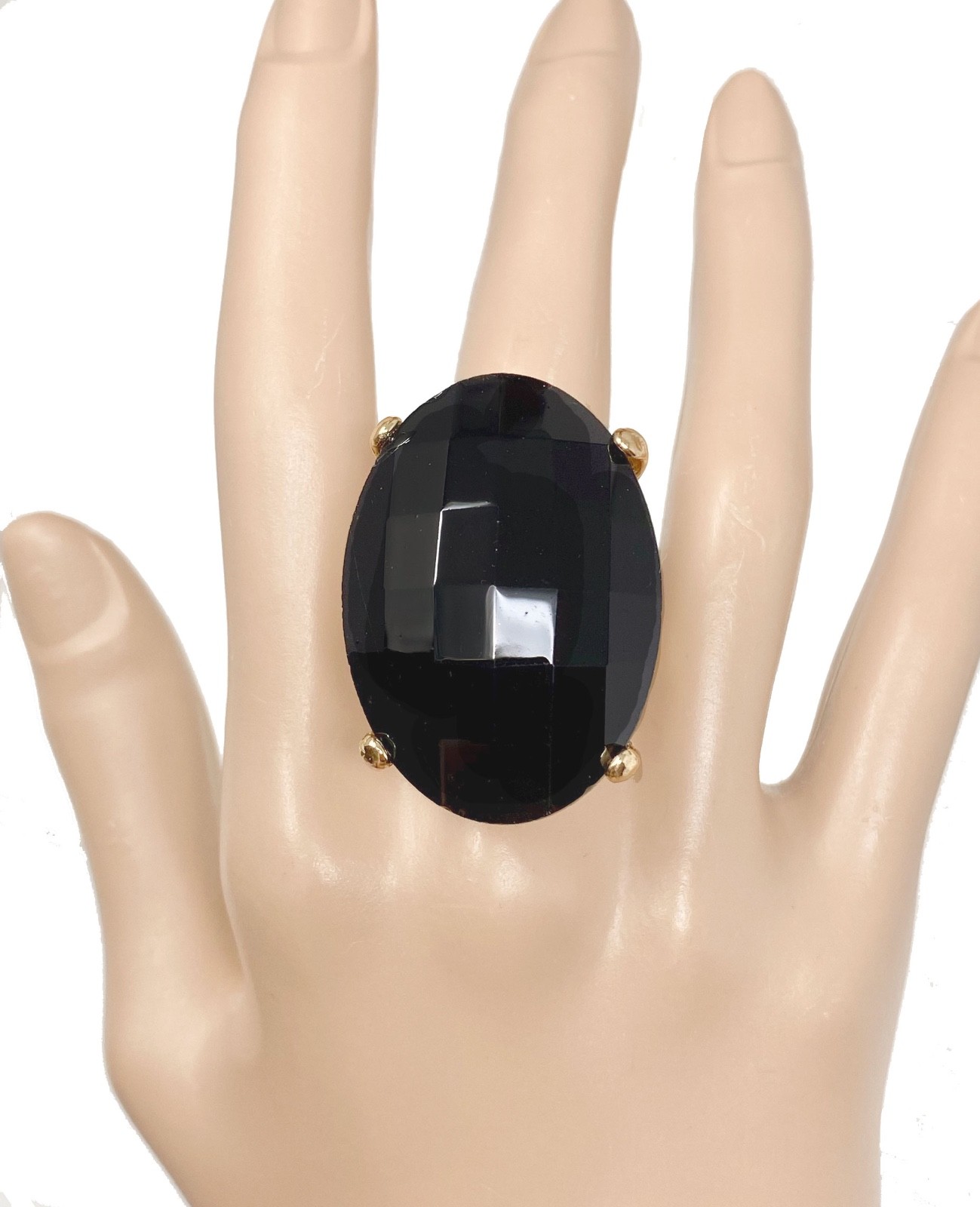 Oversized Oval Black Crystal Adjustable Statement Big Party Ring Drag Queen