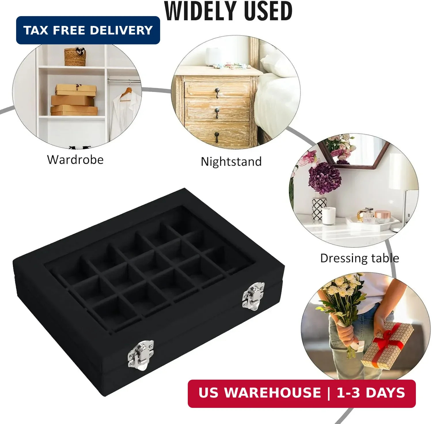Velvet Jewelry Box 24 Grid Jewelry Ring Display Organiser Box Tray Holder Earrin