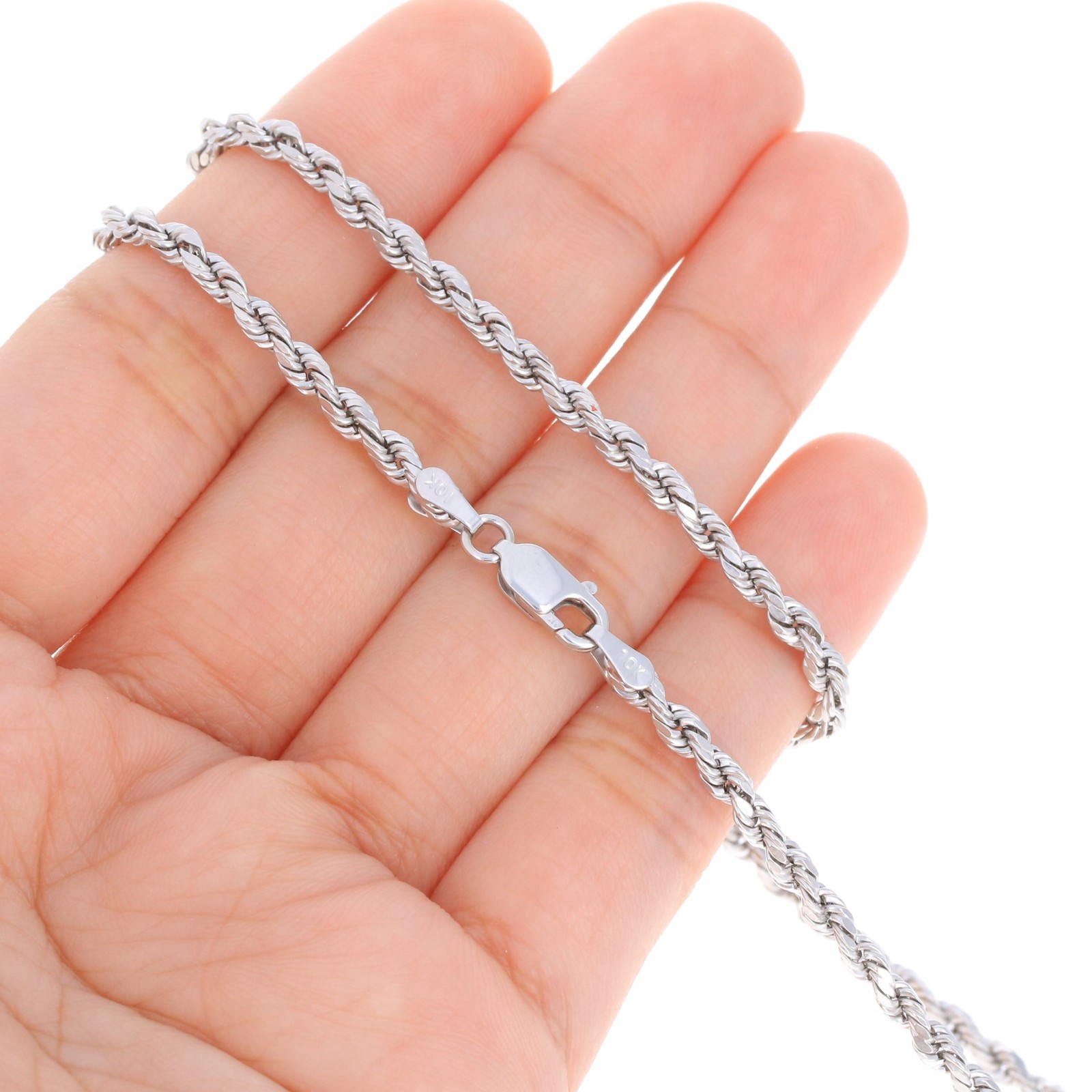 10K White Gold 3mm Diamond Cut Rope Bracelet Mens Womens 7″ 7.5″ 8″ 8.5″ 9″