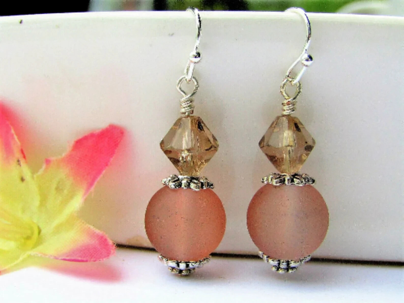 Ladies Dangle Earrings Beige Dangle Gift For Beach Lover Gift For Her Minimalist