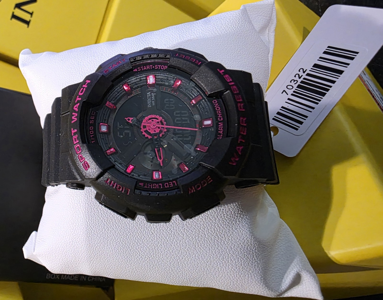Invicta Sport Quartz Analog/Digital Chronograph Alarm LED Black/Pink Resin (82)