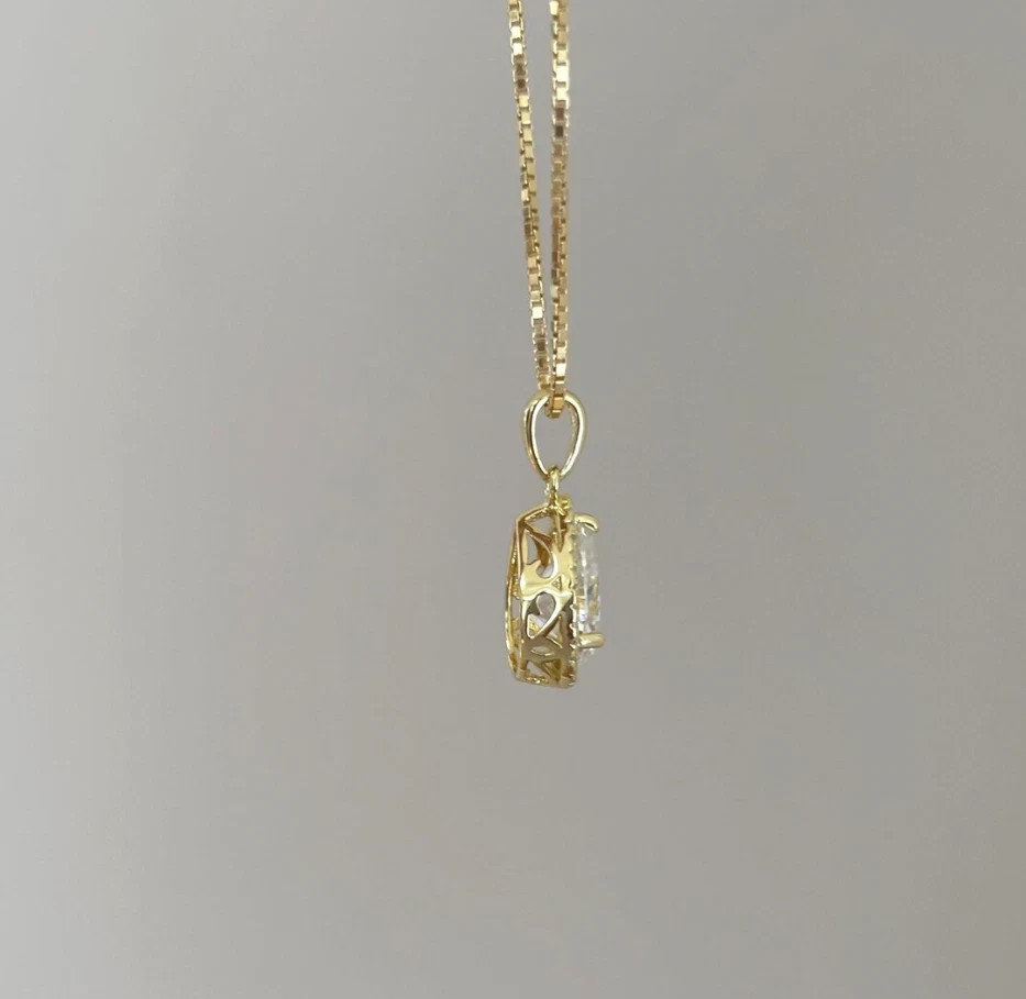 2.5Ct Pear Lab Created Diamond Halo 14K Yellow Gold FN Women’s Wedding Pendant