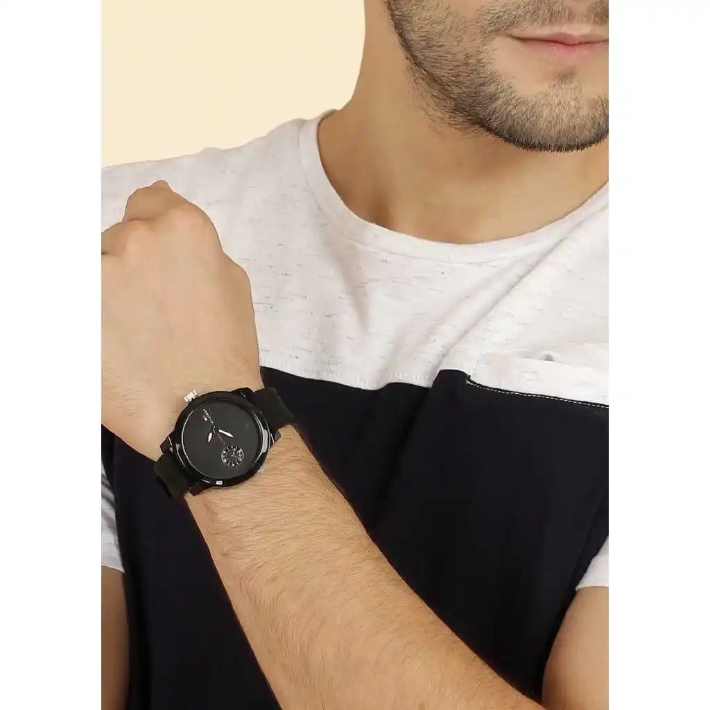 Tommy Hilfiger Men’s Denim Black Silicone Quartz Watch, model number 1791326.
