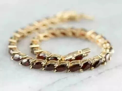 12ct Marquise Lab Created Garnet Diamond Tennis Bracelet 14K Yellow Gold Plated