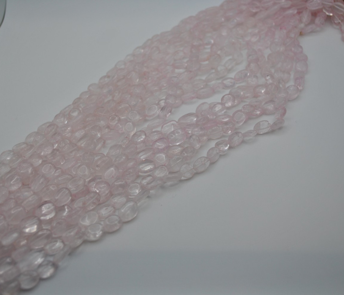 Rose Quartz Bright Oval Gemstone Strand with Smooth Stones (No Clasp)