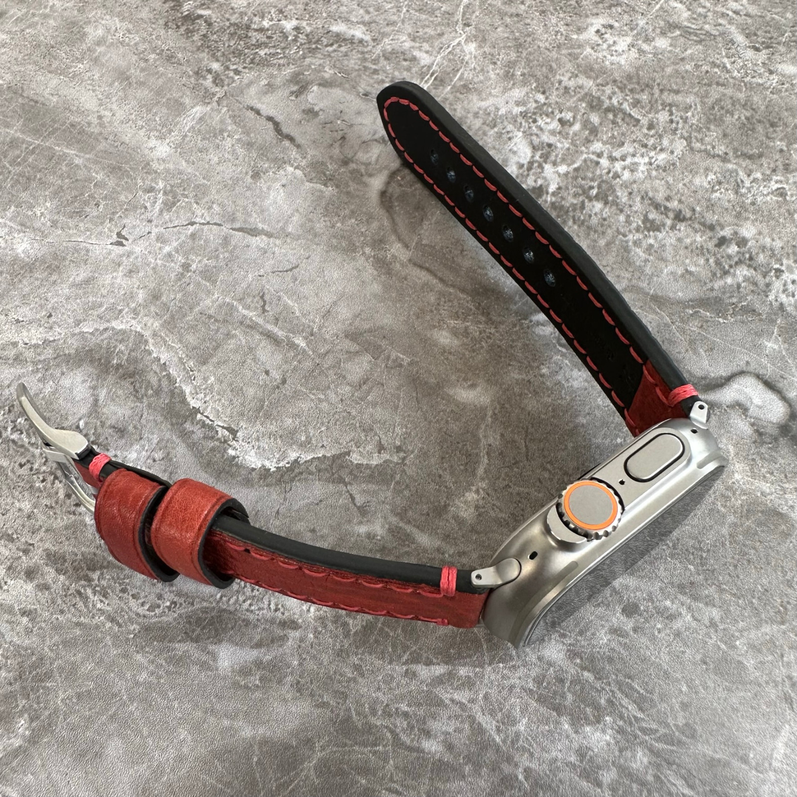Premium Thick Red Lychee Leather Watch Strap Band For Apple Watch Ultra 1 2 49mm