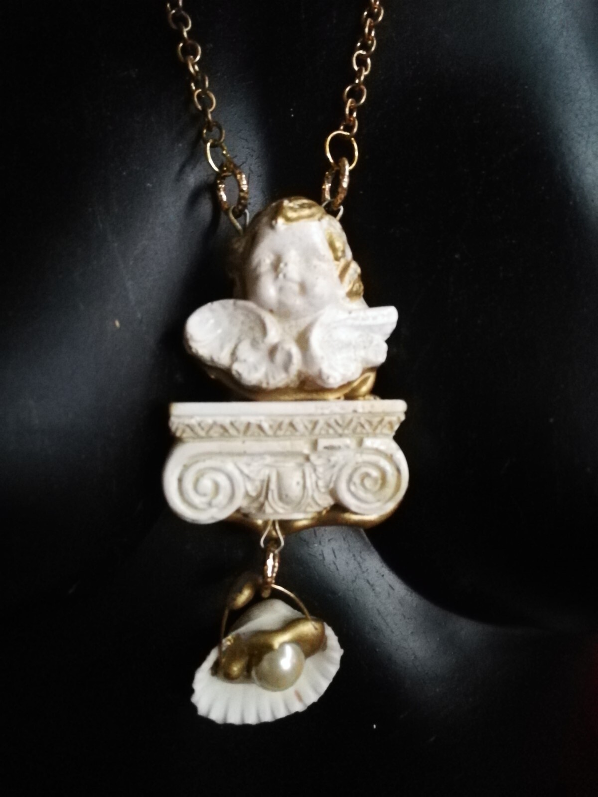Winged Angel Cherub Talisman Baroque Pendant Amulet Shell Charm Jewelry Necklace