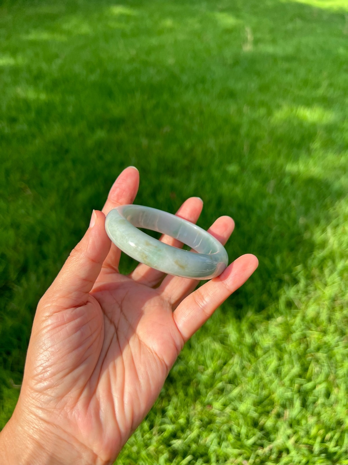 Lavender Green 100% Natural Grade A Jadeite Jade Bangle Bracelet 54.5mm H153