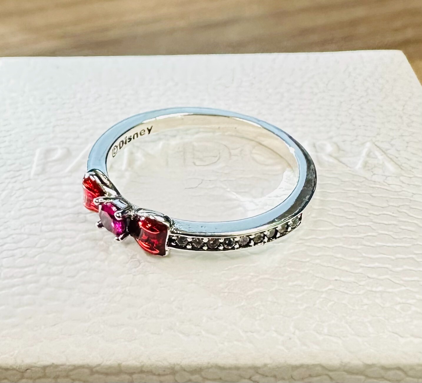Pandora Snow White Bow Ring #193652C01 +GIFT BOX +POLISH CLOTH