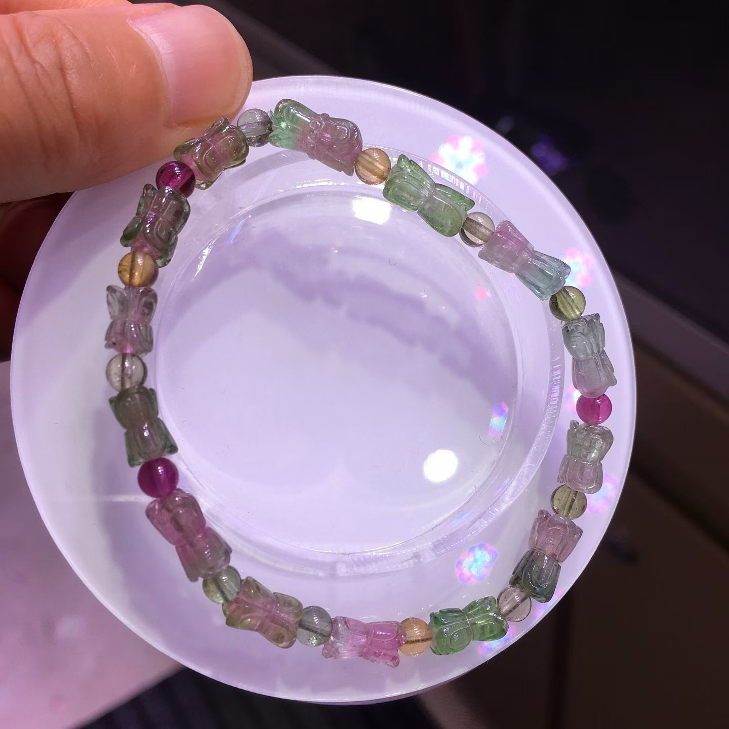 5.3*9.5mm Natural Color Tourmaline Crystal Quartz Carved Beads Bracelet