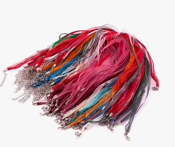 ORGANZA RIBBON CORD NECKLACE 17-18″ CHOOSE COLOR Purple Pink Black Burgundy More