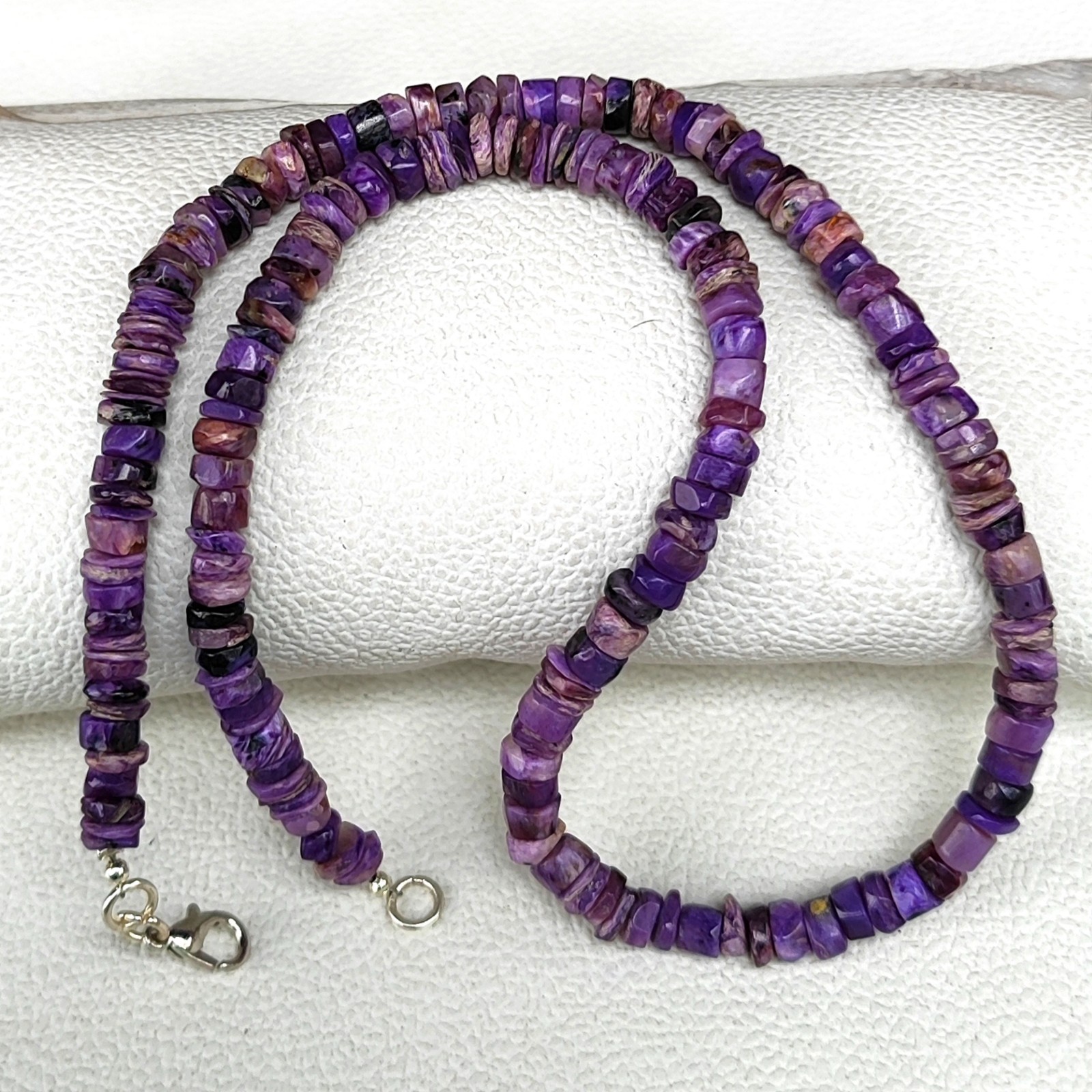 Natural Charoite Necklace 5-6mm Smooth Heishi Beads 17″ Purple India Gemstone