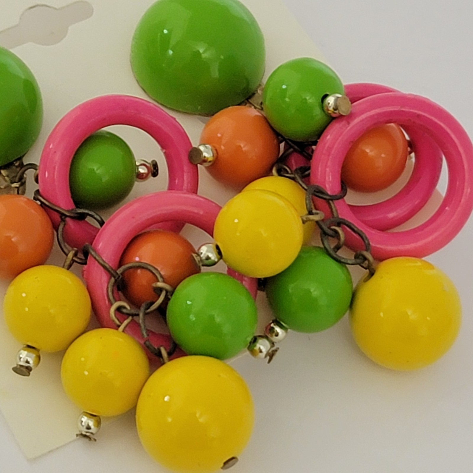 Cha cha Colorful Clip-on Earrings Bright Boho Green Orange Yellow Pink Vintage
