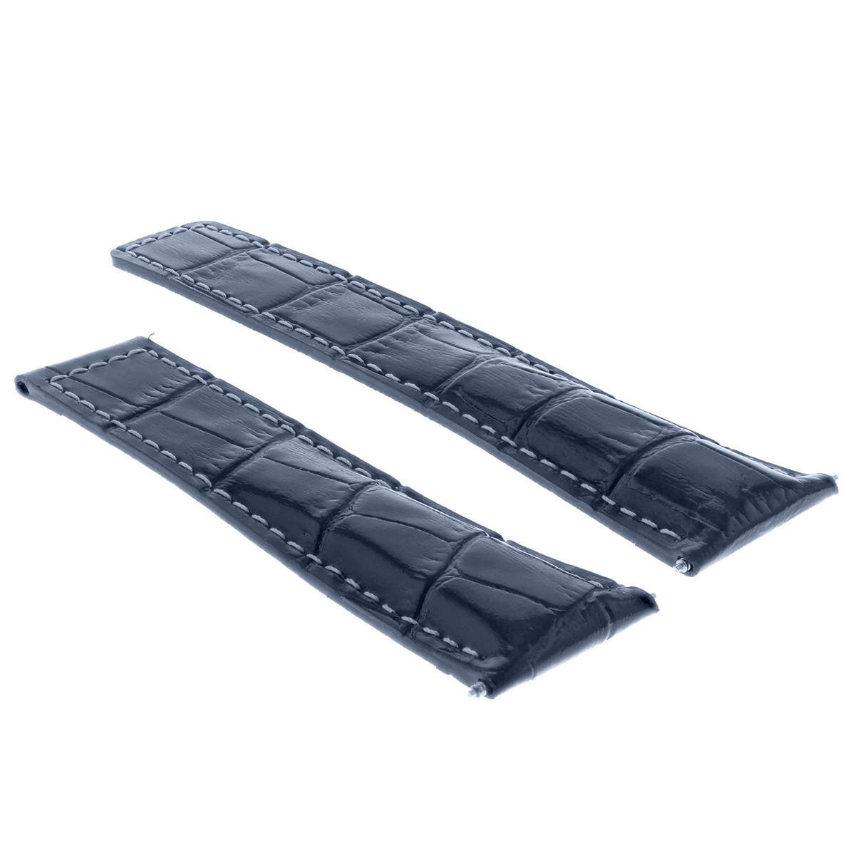 19mm Blue Genuine Leather Replacement Strap White Stitching For Tag Heuer