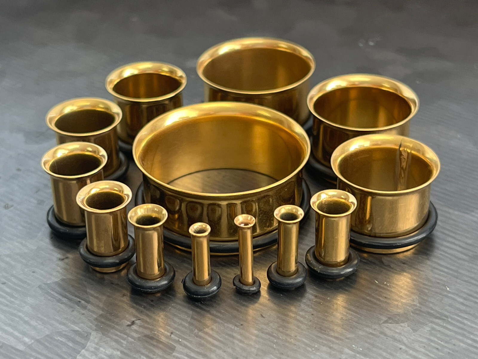 PAIR Gold Plated Single Flare Tunnels Ear Plugs Earlets Gauges