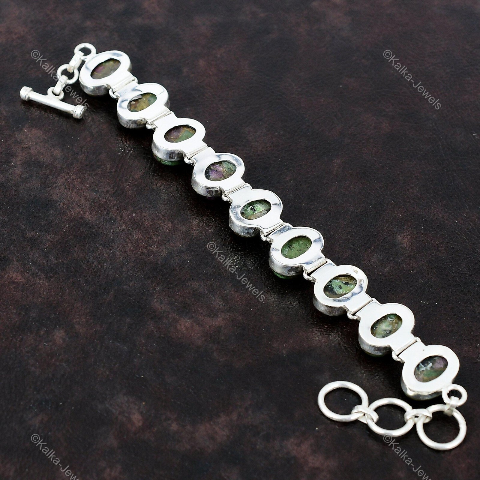 Natural Copper Ruby Zoisite Chain Adjustable Bracelet 925 Silver For Women