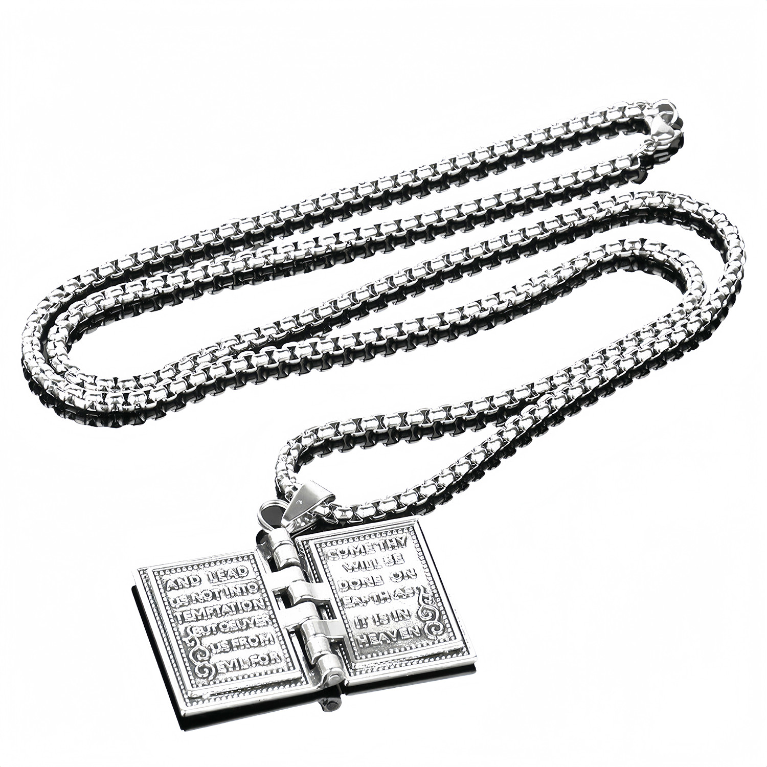 Silver Tone Hinged Bible Book Cross Pendant Necklace Religious Jewelry Unisex US