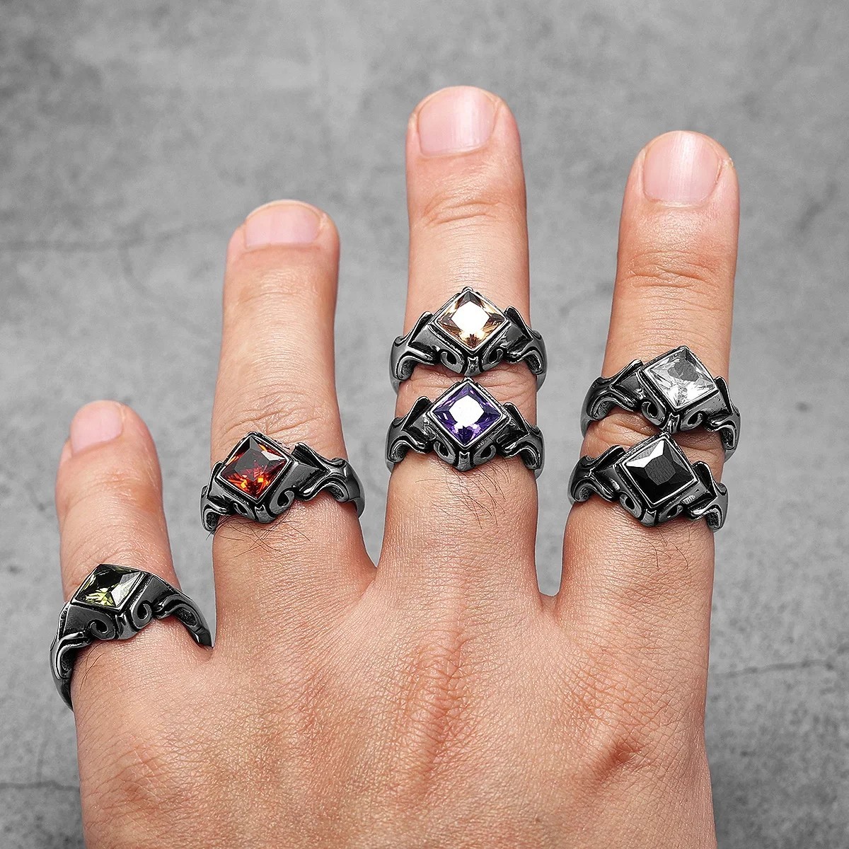 Multi Color Gemstone Unique Stainless Steel Men Rings Punk New In For Male Women