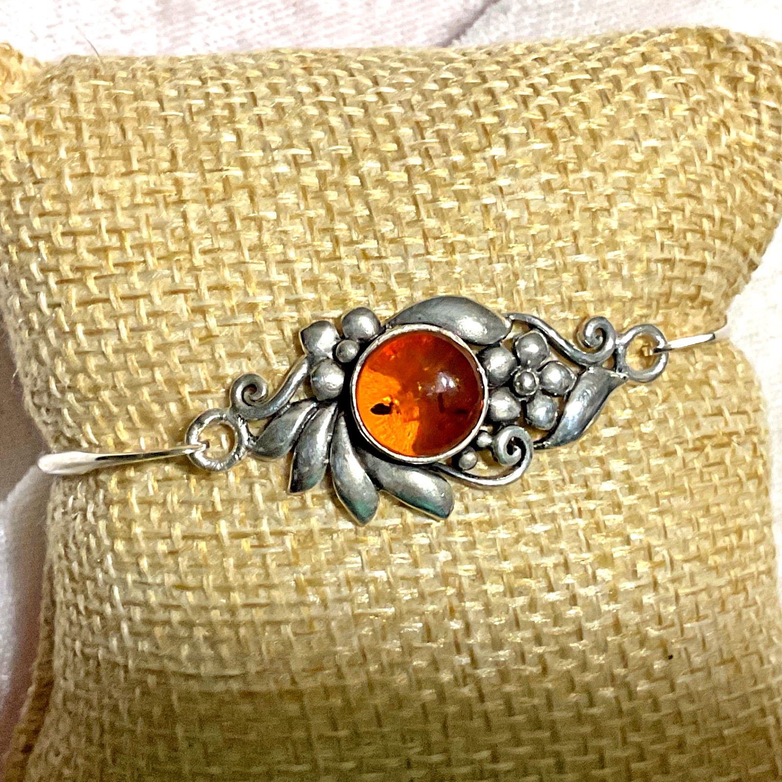 Sterling Silver Cognac Baltic Amber Floral Bangle Bracelet by Boma