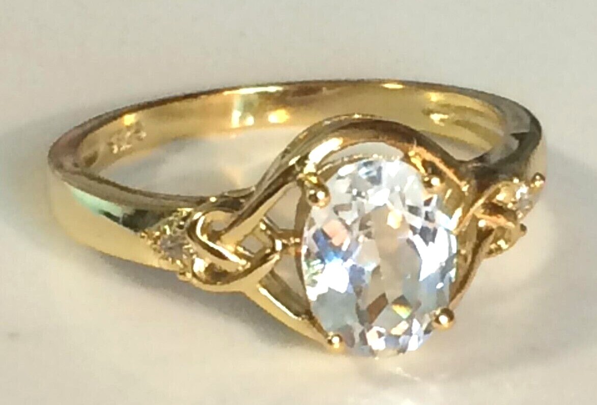 White Topaz Ring Natural 8x6mm Stone Solid Sterling Silver Sizes 6.5 to 10 US