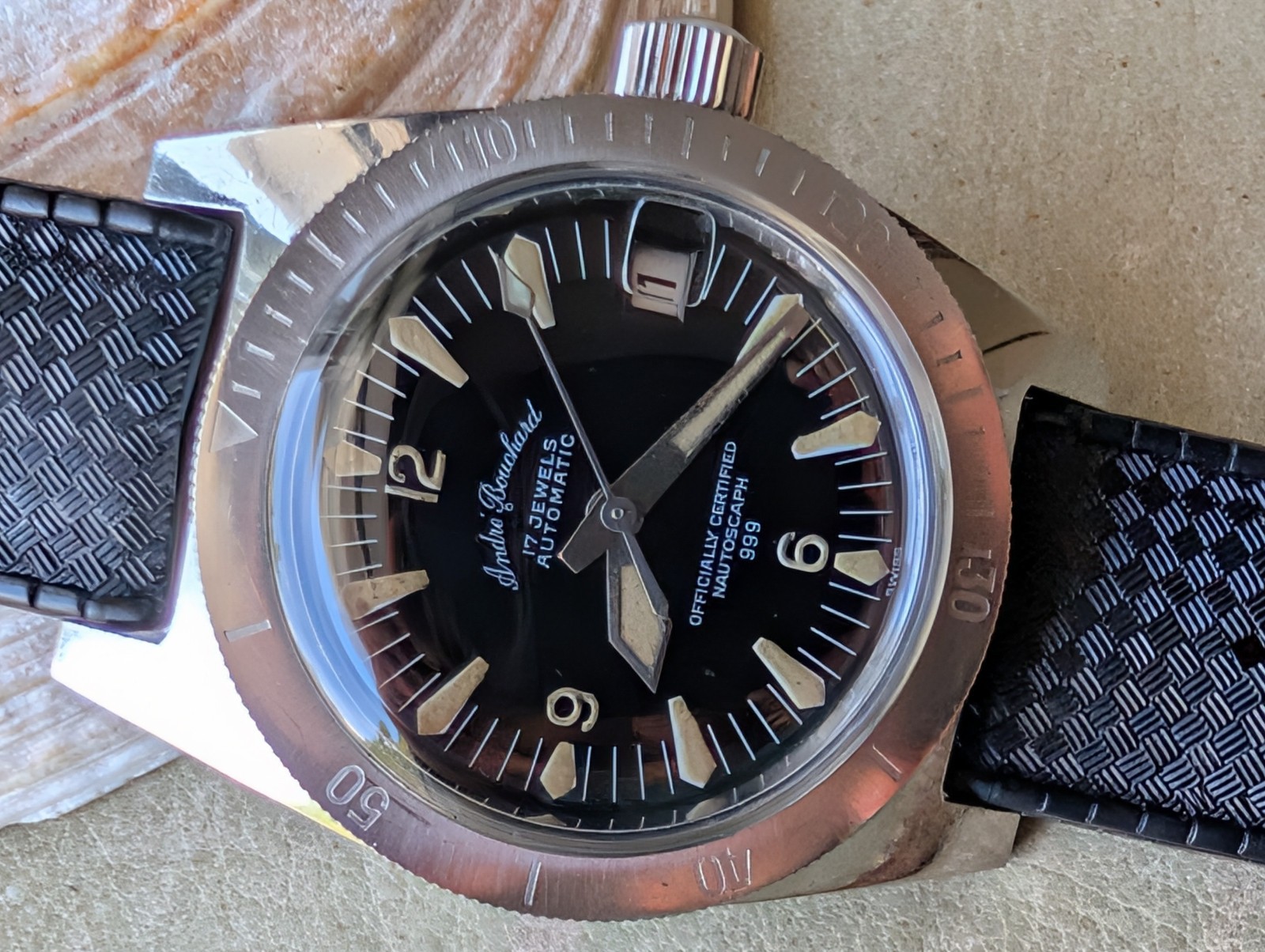 Vintage 1960’s Andre Bouchard Nautoscaph 30 ATM All SS Diver w/ETA 2452 Mvmt