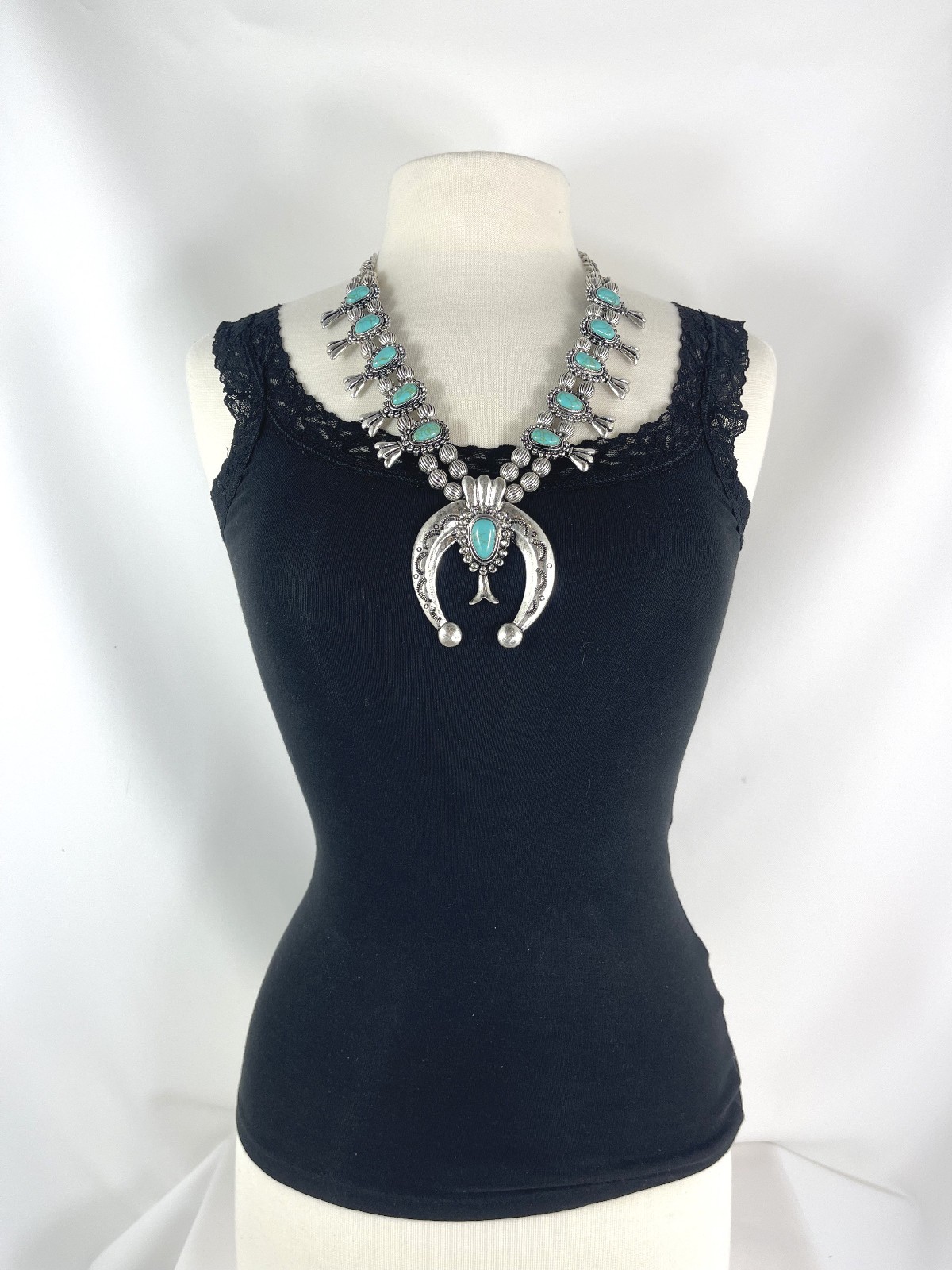 Squash Blossom Naja Pendant Necklace Earrings Set Southwestern Statement Boho