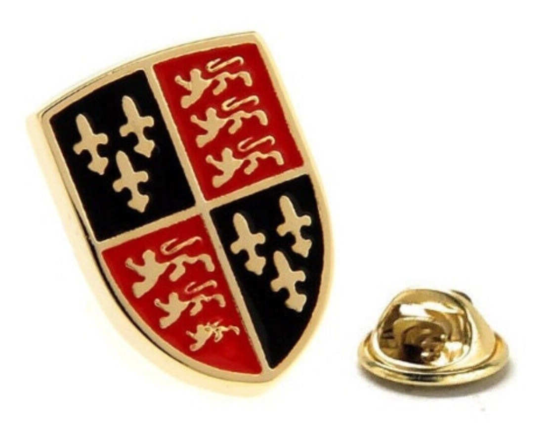 Coat of Arms Shield Pin Gold Lions Fleur de lis Lapel Pin Blue Red Enamel