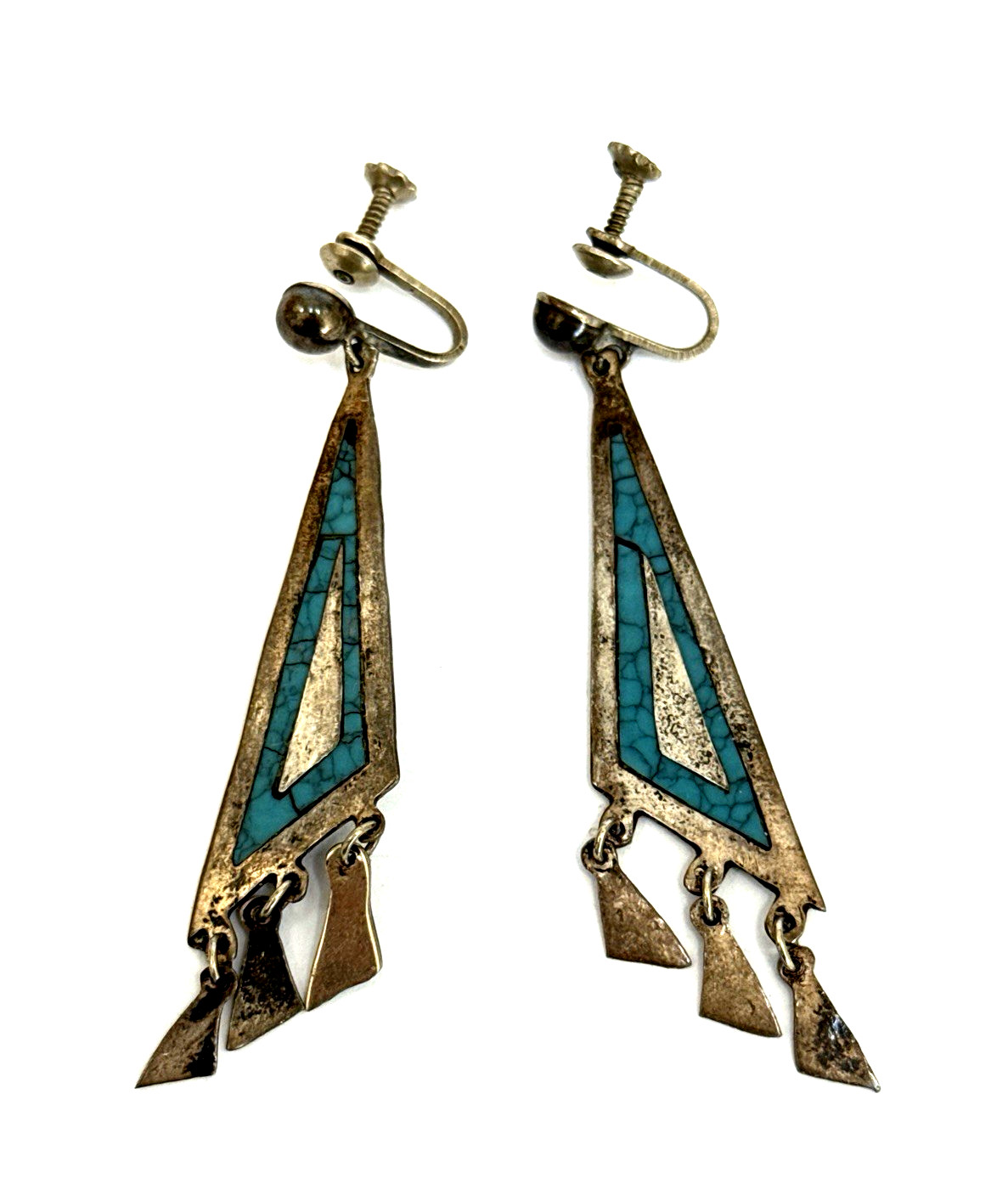 Navajo Roger Skeet RS STAMPED Turquoise Earrings Inlay Sterling