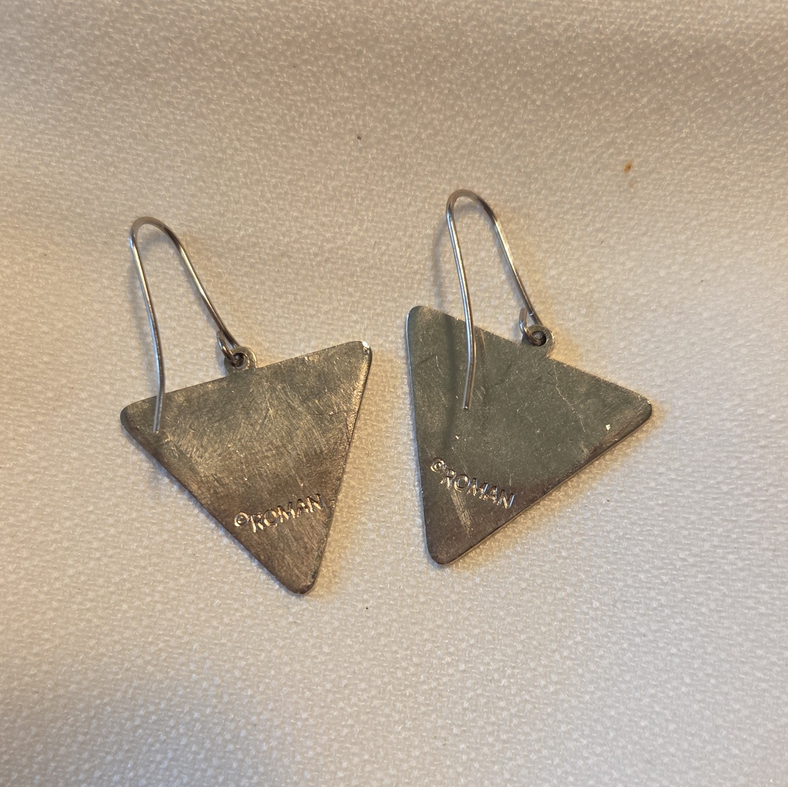 Orochan Signed Silver Tone Triangle Dangle/Drop Hook Earrings for Lobe No Stone