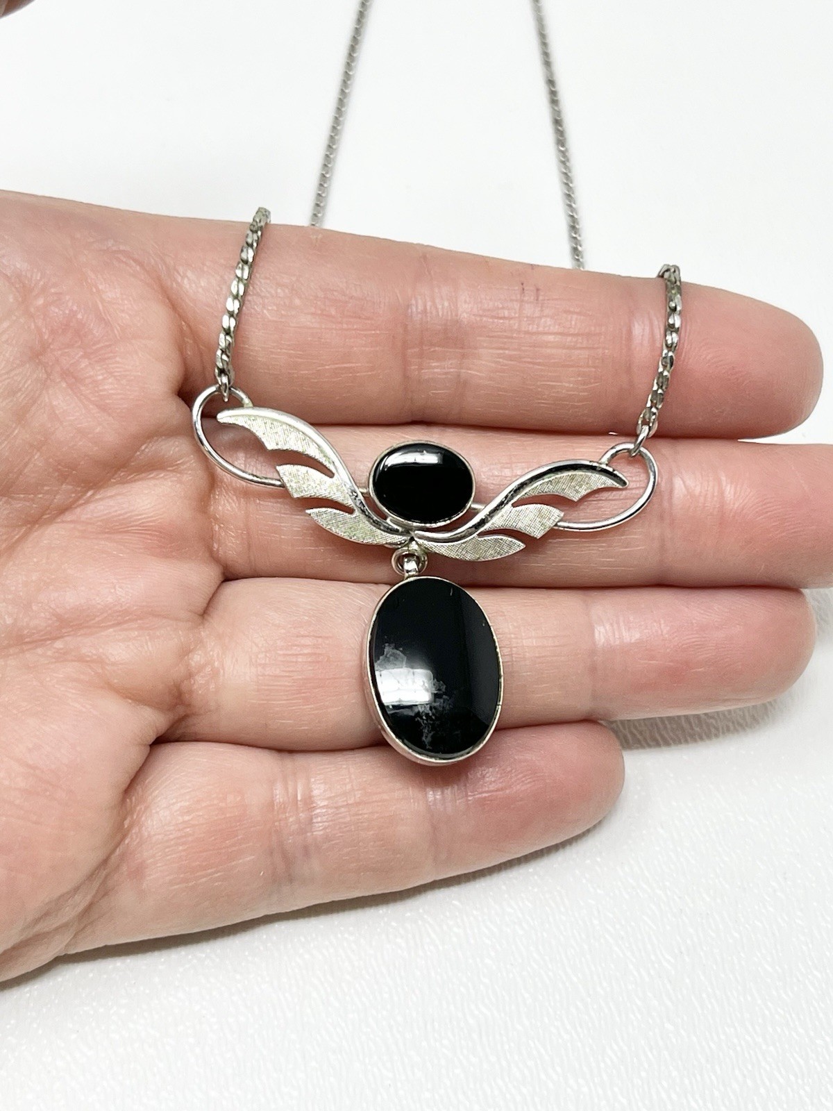 Vintage Van Dell Sterling & Black Stone Choker Necklace & Matching Earrings Read