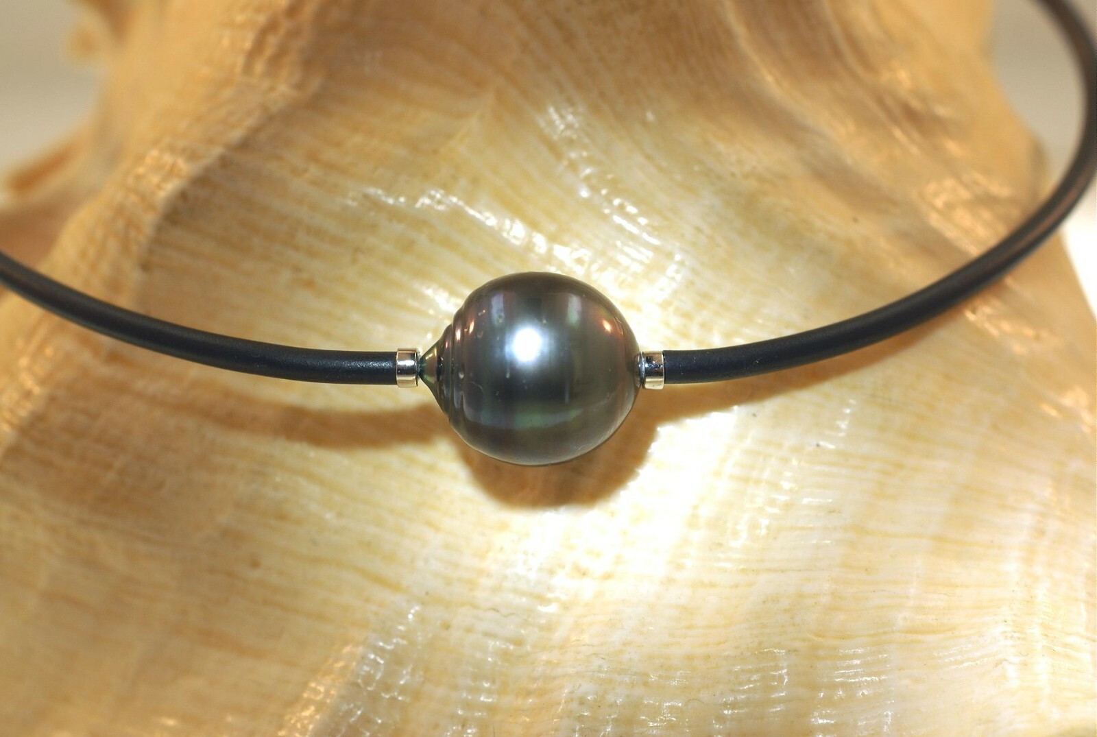 16.0MM TAHITIAN BLACK PEARL AKOYA 925 SILVER BLACK LEATHER CHOKER ADJ 16″-20″ #2