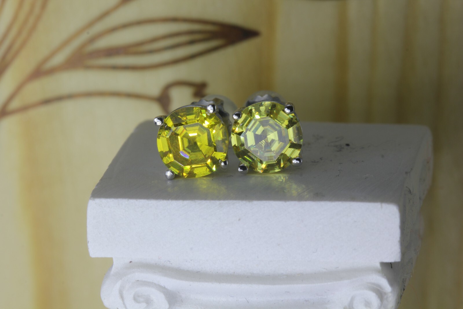 2.56CT Canary Yellow Asscher Round Platinum Finish 925 Stud Screw Back Earrings