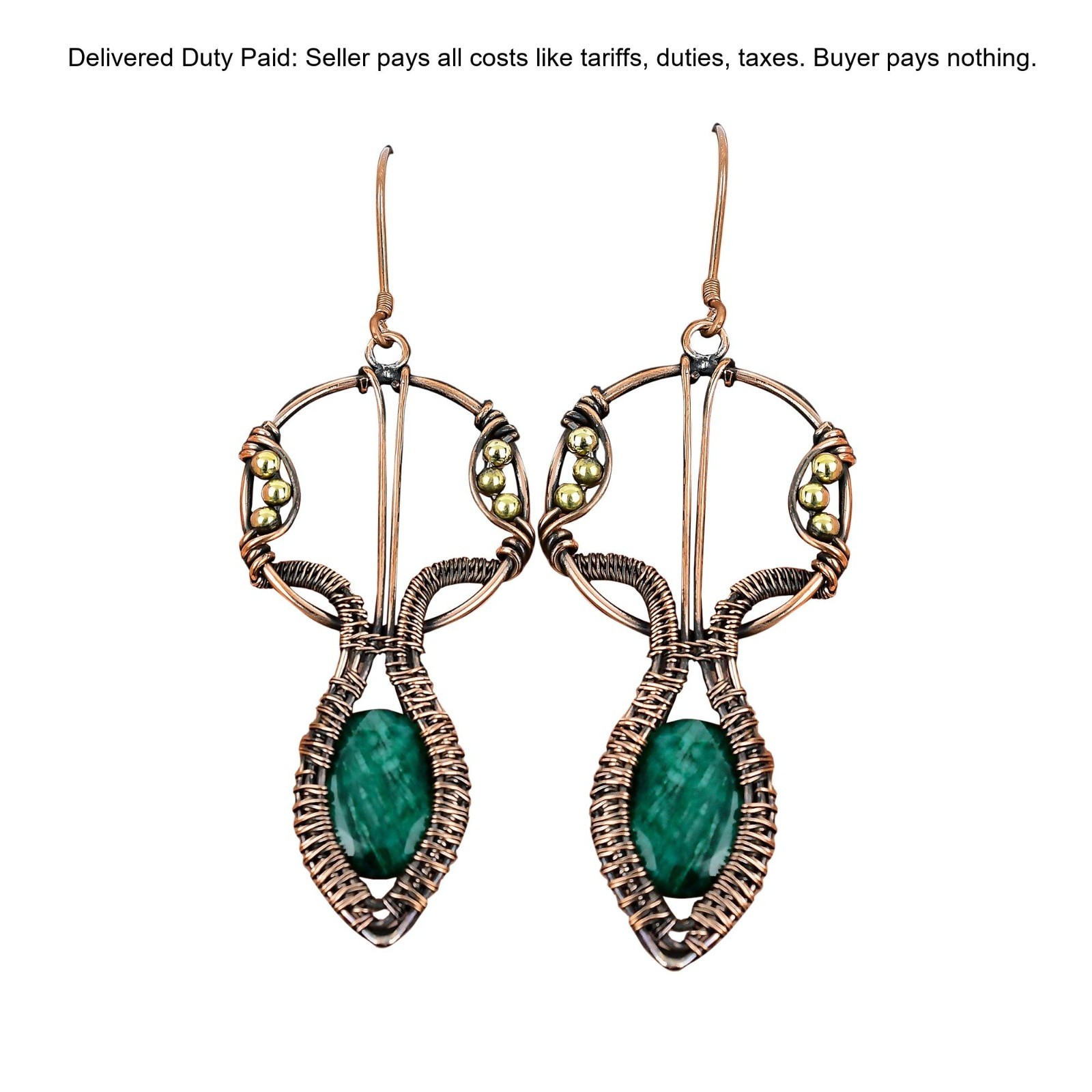 Copper Zambian Emrald Emrald Stone Wire Wrapped Mother Dangle Earrings Jewelry