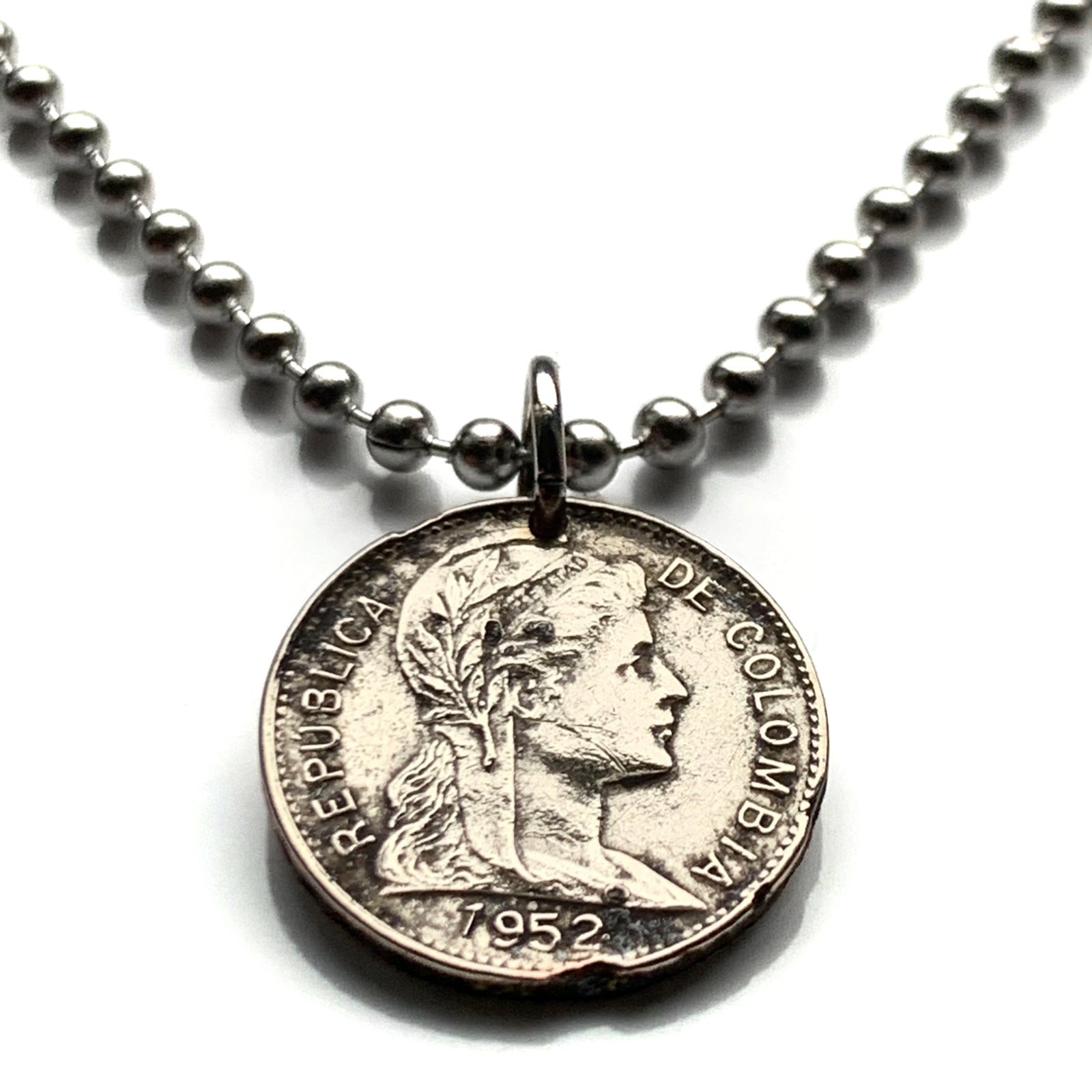 1952 Colombia Cent coin pendant Parcera Bogota Medellin Barranquilla Cali 000907