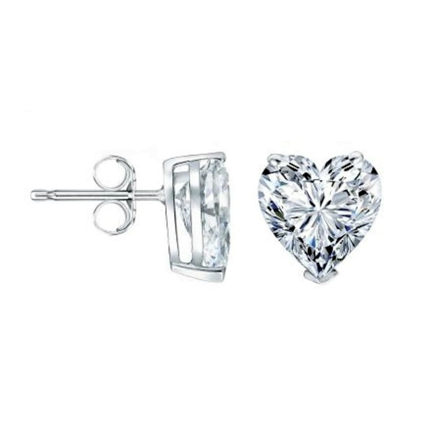 Diamond Stud Earrings Heart Cut 750 White Gold GIA Certified
