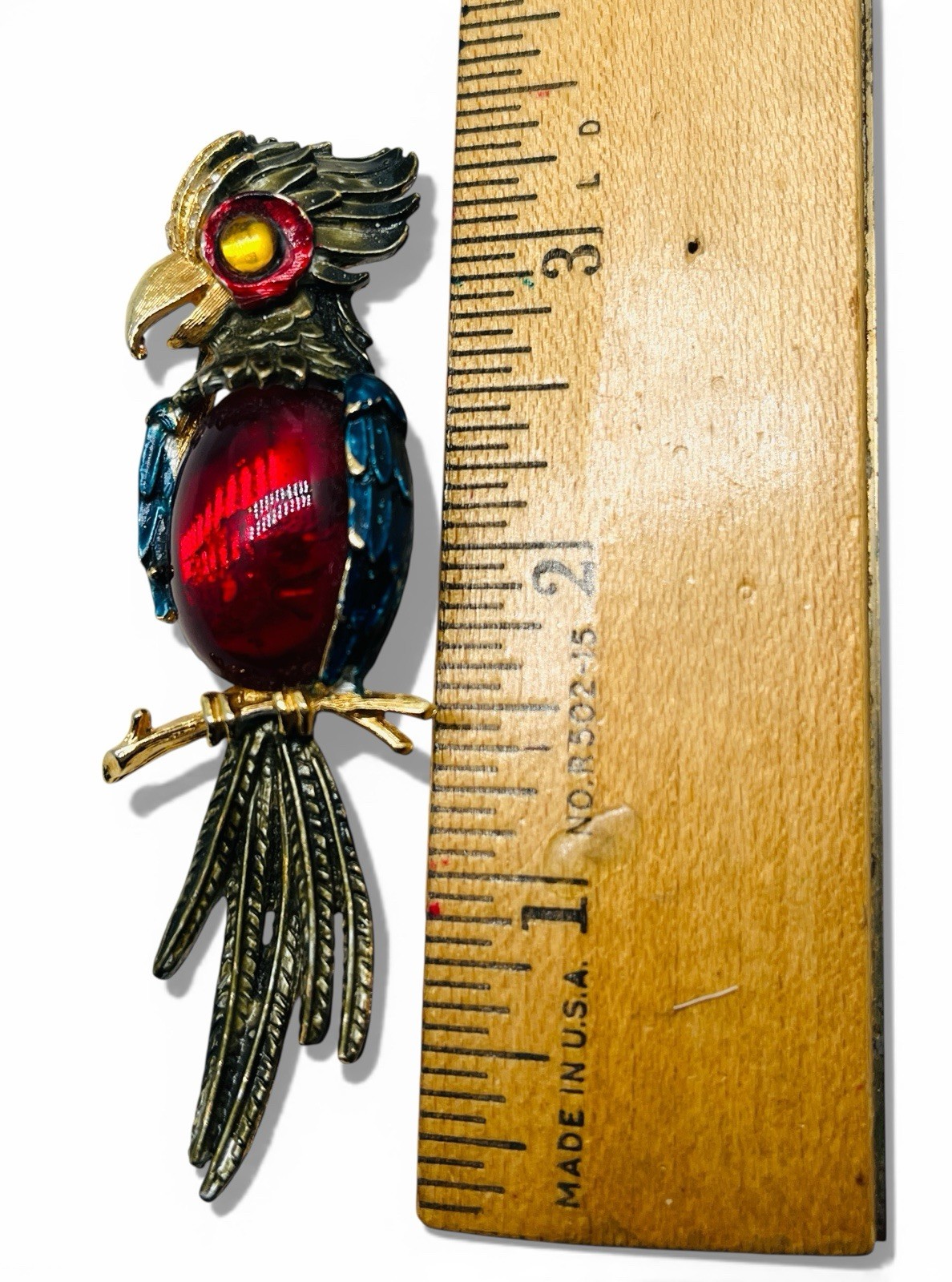 Vintage 60s Mid Century Signed ART Arthur Pepper Bird Cockatiel Glass Brooch