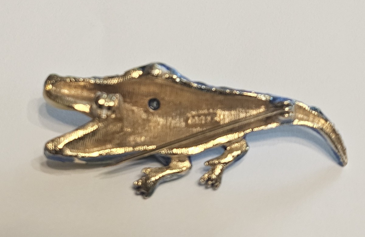 Vintage blue & Green enameled Crocodile Brooch with ART copyright