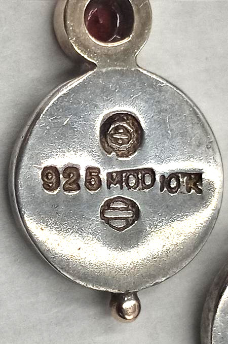 Harley-Davidson Stamped MOD Sterling Silver 925 Bar & Shield 10kt Stone Earrings