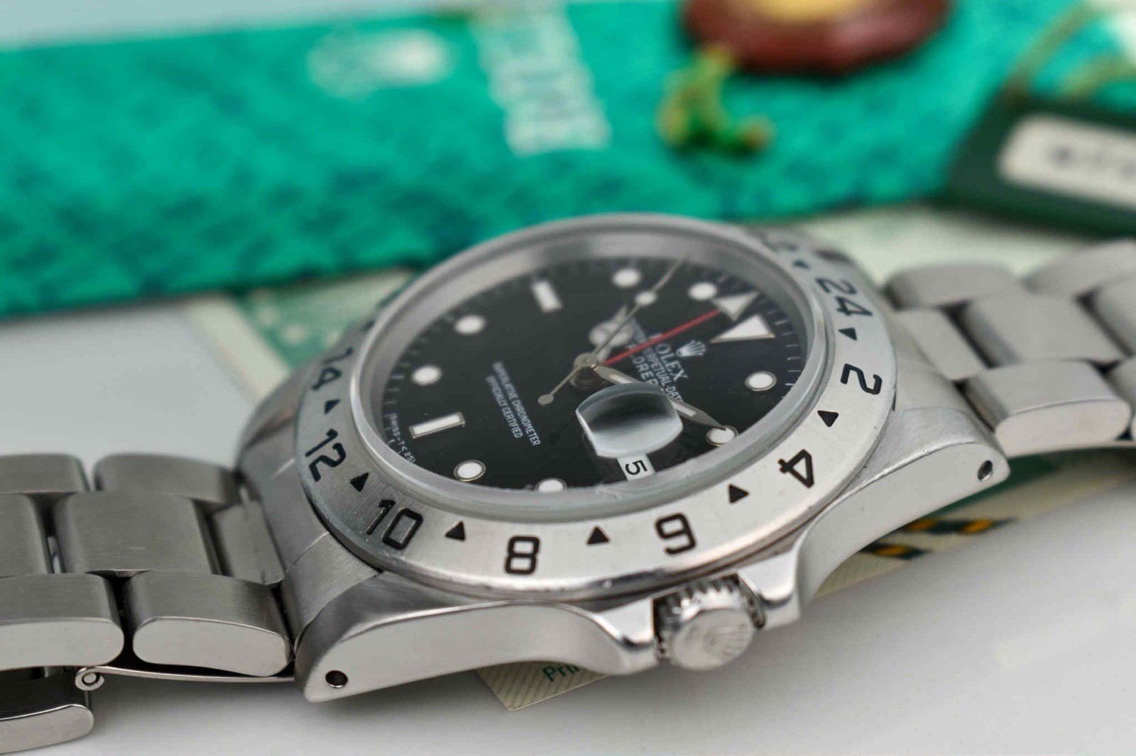 Rolex Explorer 16570 Silver Oyster Bracelet with Silver Bezel With Papers